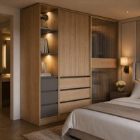 Armoire moderne de luxe armoire porte coulissante avec miroir marron chambre portes coulissantes armoire pour vêtements ensemble armoire en bois