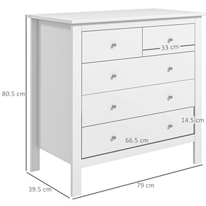 Commode à 5 tiroirs HOMCOM pour chambre et salon en bois blanc, 79x39.5x80.5 cm - Product Image 3