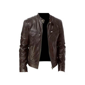 Veste en cuir vintage américaine pour hommes Veste d'hiver blanche de haute qualité à bas prix avec col montant et techniques lavées - Product Image 1