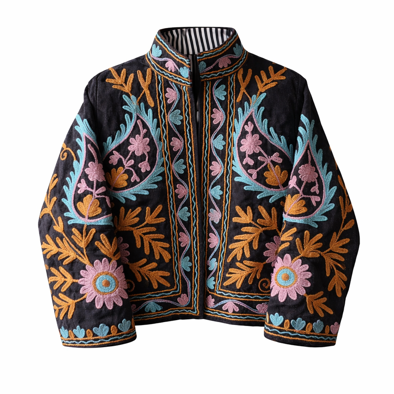 Handmade Suzani Embroidered Jacket Bohemian Floral