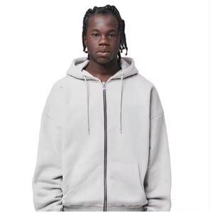 Sweat à capuche zippé en coton éponge français personnalisé avec lettre imprimée bouffante coupe ample polaire à la mode pour le confort de l'hiver - Product Image 3