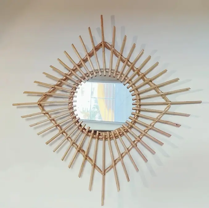 Самый дешевый товар, оптовая продажа, бамбуковое плетеное зеркало, винтажное настенное зеркало из натурального ротанга, настенное украшение для дома