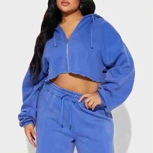 100% Cotton Acid Wash Zip Sweat Suits Distress <b>Patch</b> Hoodies fashion top Flared Tracksuit for Women Hot Selling BY BS 2026 - Product Image 6