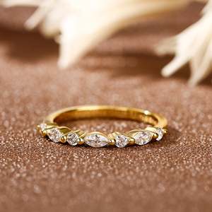 Jeulia Moissanite Alternating Round and Marquise Cut Sterling <b>Silver</b> <b>Band</b> <b>Ring</b> - Product Image 4