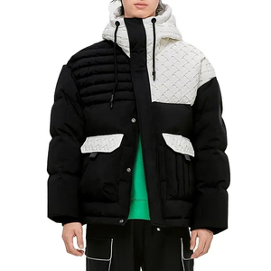Veste matelassée d'hiver style rue personnalisée pour hommes avec capuchon à cordon de serrage bon design vêtements en toile position du logo avant - Product Image 1