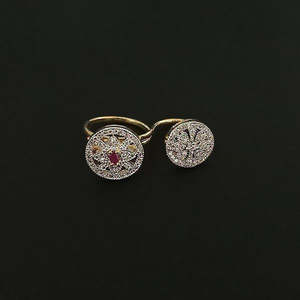 Labono Art Trendy, anillo doble de plata chapada en oro, piedra de rubí rosa, incrustaciones de corte ovalado, estilo geométrico llamativo, cristiano de los dos años - Product Image 1