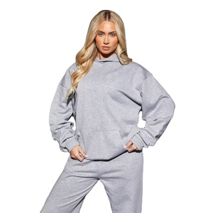 Pull à capuche femme surdimensionné du fabricant OEM 65% coton 35% polyester gris clair chiné respirant recharge côtelé long - Product Image 1