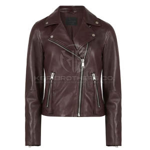 Blouson d'aviateur en cuir véritable respirant à fermeture éclair pour femmes, vêtements d'extérieur décontractés à la mode - Product Image 4