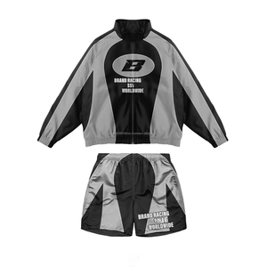Conjunto deportivo de chándal cortavientos con bloques de color para hombre, personalizado OEM, chaqueta ligera con cremallera y pantalones jogger elásticos, ropa deportiva y urbana. - Product Image 3