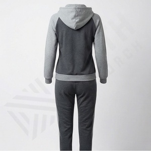 Ensemble de survêtement de sport pour femmes, couleurs contrastées personnalisées, capuche élégante, course à pied, entraînement, salle de sport, 100% coton, vêtements de sport de qualité supérieure - Product Image 2