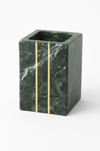 ที่ใส่ปากกาหินอ่อนสีขาวแบบมินิมอลพร้อมแถบสีทองสำหรับจัดระเบียบโต๊ะที่เก็บของสำนักงานอย่างมีสไตล์สำหรับเขียนเครื่องมือและดินสอ - Product Image 3