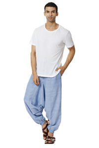 Pantalon Harem Homme Taille Libre Léger Respirant 100% Coton Délavé Foncé Ecologique Style Boho Yoga Aladdin - Product Image 6