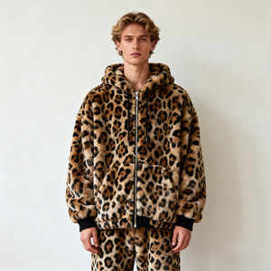 Sudadera con Capucha Personalizada con Estampado de Leopardo para Hombre, Sudadera con Capucha Gruesa con Cremallera, Holgada, Estilo Vintage, Estampada, Unisex - Product Image 1