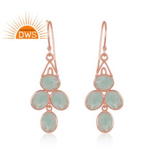 Pendientes Colgantes de Plata de Ley con Baño de Oro Rosa y Piedra Preciosa Natural de Amazonita, Fabricante de Joyería de Oro Vermeil - Product Image 4