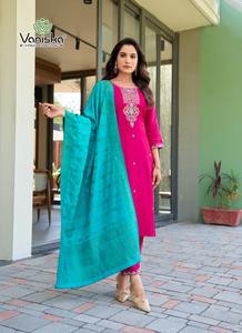 Meilleure qualité de vêtements décontractés pour les femmes Long Kurti en pure viscose mousseline de soie Dupatta Direct Export inde indien pakistanais vêtements - Product Image 3