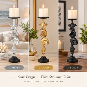 Juego de Portavelas de Concha Marina Plateada, Soporte para Velas de Pilar sin Llama, Decoración para el Hogar - Product Image 4