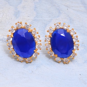 Prix de gros Bijoux de luxe Argent sterling 925 Calcédoine bleue naturelle Pierre précieuse Plaqué or Cadeau de fête d'anniversaire - Product Image 2