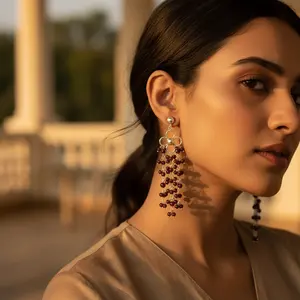 Boucles d'oreilles pendantes en argent 925 pour femmes, avec grenat, or, zircon, perle, diamant, or rose, élégantes pour les mariages et les fêtes - Product Image 2