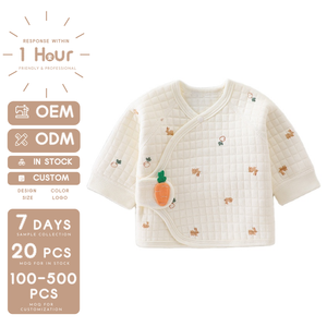 Kimono de media espalda de algodón puro sin costuras para bebés recién nacidos, camisetas cálidas de manga larga antiarañazos para primavera y otoño - Product Image 1