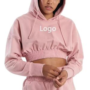 Haute qualité à la mode 2 pièces femmes ensembles nouveauté sur mesure couleur unie sweats à capuche et sweat court pour femmes 2026 - Product Image 5