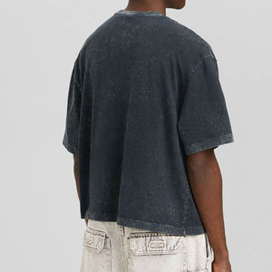 Unisex Acid Washed Slim Fit T-shirt Custom 100% Cotton Streetwear Cropped T Shirt Vintage Washed Customized Design Men's <b>TShirts</b> - Product Image 3