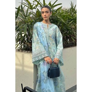 Ensemble chemise brodée et dupatta en soie satinée imprimée avec pantalon en tissu lawn imprimé AYZEL-BIC-043 - Product Image 6