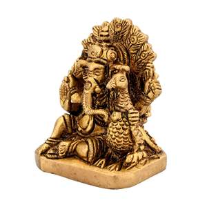 Statue d'idole de Ganesh assise en laiton avec paon - Product Image 3