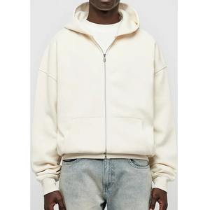 Sweat à capuche zippé personnalisé pour hommes de haute qualité 100% coton surdimensionné poids lourd Streetwear tricoté avec fermeture à glissière vierge courte - Product Image 4