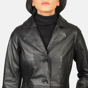 Manteau long en cuir de mouton tricoté pour femme, tendance vintage, vente chaude, avec logo sur le devant, chauffant et coupe-vent - Product Image 2