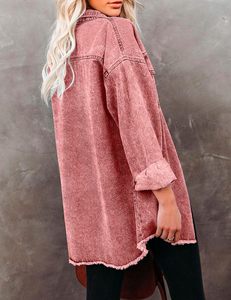 Chaqueta Vaquera Extra Grande de Algodón Cómoda Personalizada OEM para Mujer, Chaqueta Vaquera Básica con Botones y Bolsillos, Mangas Largas, Chaquetas Vaqueras de Punto para Otoño e Invierno - Product Image 2