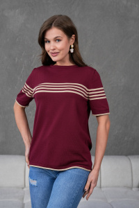 Blusa de punto a rayas de manga corta con cuello redondo para mujer, Camiseta cómoda y elegante, transpirable a rayas, servicio OEM de alta calidad - Product Image 5