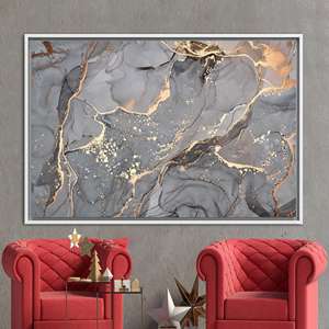 Gray And Gold Marble Printed Canvas - Modern Luxury Art,1P:White <b>Framed</b> - Product Image 1