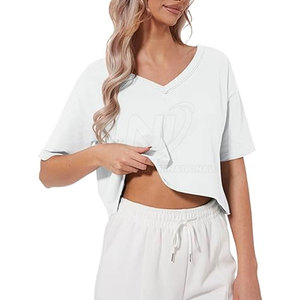 Ropa de mujer Top corto cómodo con cuello en V Venta caliente Top corto con cuello en V de calidad superior a la venta - Product Image 4
