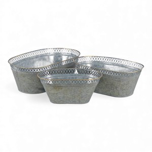 Oval Galvanized <b>Metal</b> Flower <b>Tub</b> with Rope Handles For Farmhouse Indoor And Outdoor Planting - Product Image 6