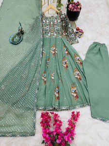 Vestido Anarkali de Georgette para Mujer con Dupatta - Ropa de Fiesta Reversible y Sin Arrugas - Product Image 5