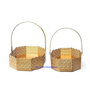 Cesta de hierro dorada decorativa de forma cuadrada con asa para regalo, alta calidad y la mejor fabricación en todo el precio de venta - Product Image 5