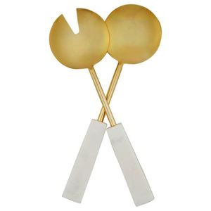 Ensemble de serveurs à salade de luxe en acier inoxydable doré poli avec poignée plate, style occidental, pour la maison et les mariages - Product Image 2
