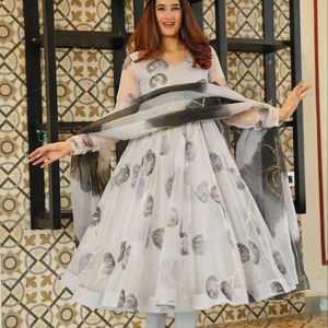 Vestido Anarkali de Seda Organza Tabby de Georgette Pesada de Última Moda, Vestido Tradicional Indio de Fiesta para Adultos, Lehenga Choli Salwar - Product Image 1