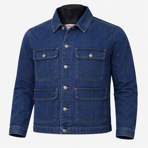 Chaqueta vaquera azul premium, chaqueta utilitaria con botones, chaqueta vaquera de trabajo con múltiples bolsillos, OEM, personalizada, al por mayor - Product Image 1