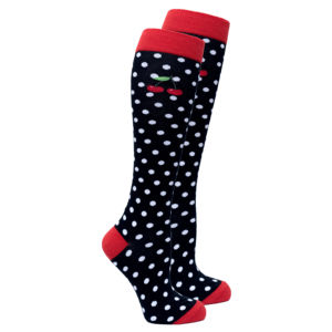 Chaussettes hautes respirantes pour femmes, motif cerises, en nylon tricoté, personnalisables, adaptées aux diabétiques, style coréen, pour le quotidien et le printemps - Product Image 1