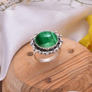 Malachite Gemstone Luxurious Silver Girls Ring Gemstone Ring 925 Sterling Silver Handmade Ring Jewelry 925 <b>Stamp</b> Silver Sterling - Product Image 4