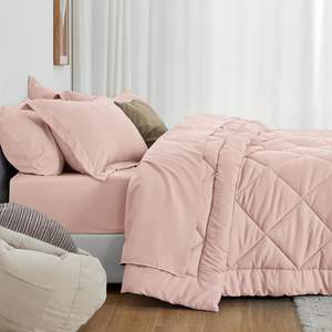 Full Comforter Set Pink, Full Bedding Sets with 1 Comforter, 1 <b>Flat</b> Sheet, 1 Fitted Sheet, 2 Pillowcase and 2 <b>Pillow</b> Sham - Product Image 3