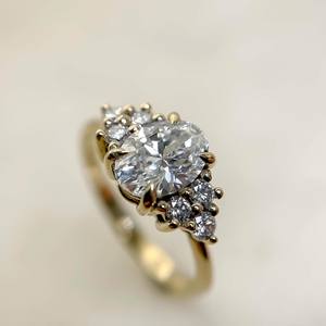 10x8mm Oval Cut Moissanite Diamond Engagement <b>Ring</b> | Graduated Cluster Side Stones | 925 Silver or 18K Gold Plated - Product Image 1