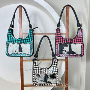 Bolsos de Hombro de Cuero para Mujer, Diseño Occidental, Hechos a Mano, Cuadros, Moda de Lujo, Bolsos de Mano de Cuero Vacuno, Venta al Por Mayor Personalizada de Fábrica, Novedad 2025 - Product Image 1