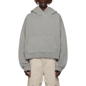 เสื้อฮู้ดดี้ทรงบ็อกซี่แบบครอปสำหรับผู้ชาย พิมพ์โลโก้ตามสั่ง ปี 2026 ผ้าฟอกสี 500gsm คุณภาพสูง ทรงโอเวอร์ไซส์ สีดำ ลุคทำเก่า - Product Image 4