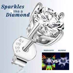 Classic Moissanite Stud <b>Earrings</b> 925 Sterling Silver VVS Lab Diamond Solitaire Sparkly Round Cut <b>Earrings</b> for Women and <b>Men</b> - Product Image 2
