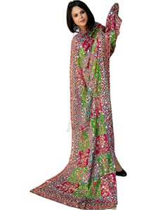 New Season <b>Women's</b> Handmade Ethnic Silk Long Dupatta with Colorful Floral Threadwork Mirror Pieces and Kaudi Shells Goodshopping - Product Image 3