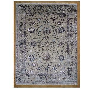 Tapis lavable en laine/soie de bambou au design moderne persan ton beige classique de qualité assurée pour une fabrication d'intérieur chic - Product Image 4