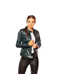 Blouson de moto respirant pour femme, rembourré en coton, avec détails en cuir véritable et fermeture éclair, design léger personnalisable - Product Image 5
