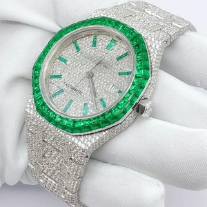 Nueva Llegada Verde Baguette Color VVS Moissanite Mecánico Automático Iced Out Diamond Reloj de Pulsera Hip Hop Moda Mayorista - Product Image 3